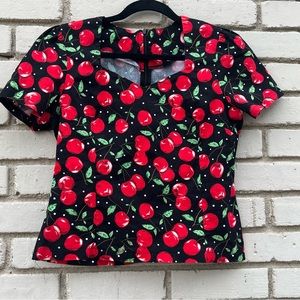 Pinup Sweetheart Neckline Cherry Zip Back Blouse